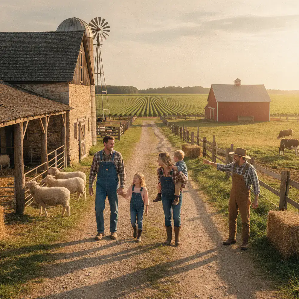 Familie bei einer Hofführung auf der Willow Creek Farm